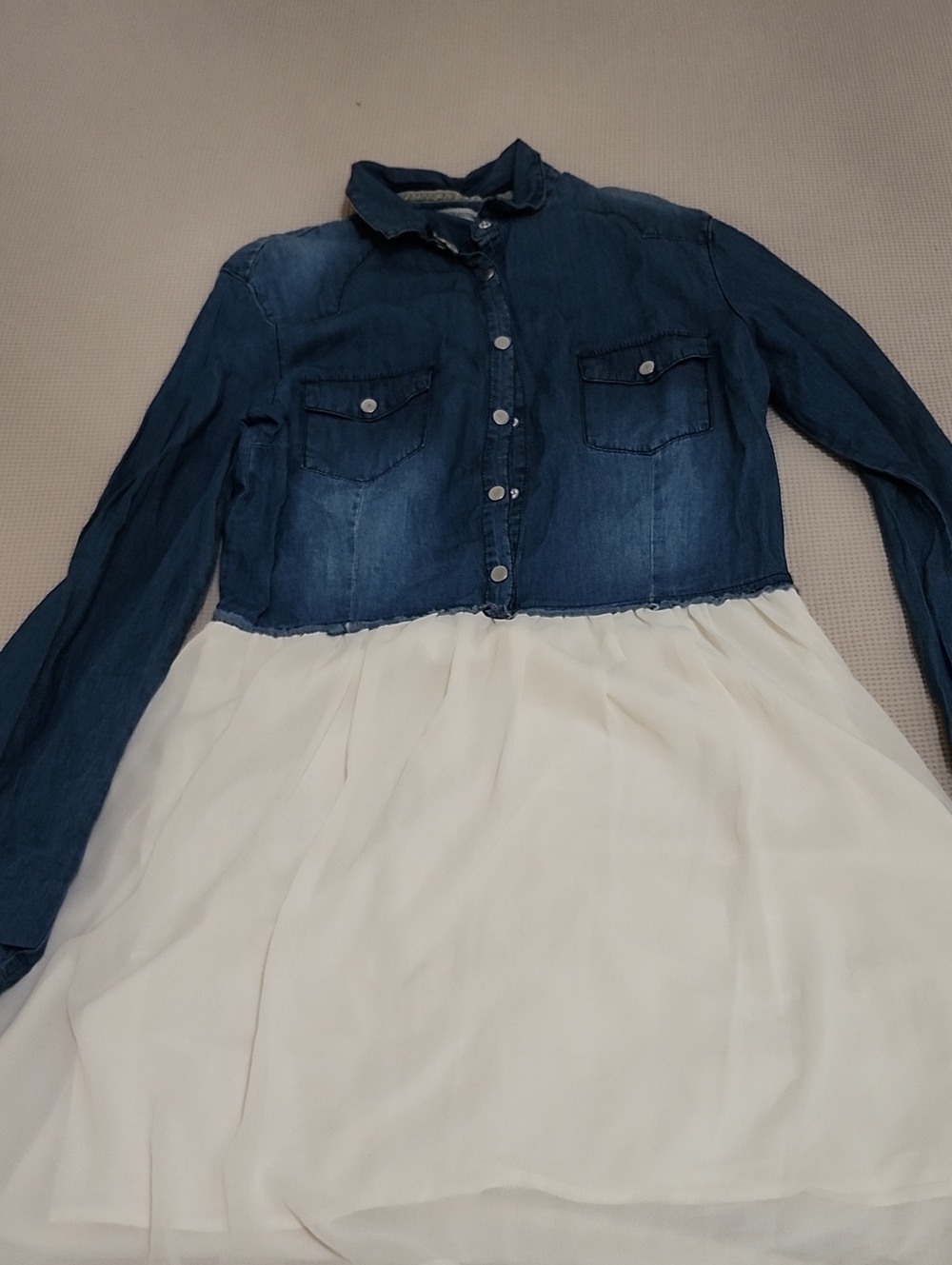 Bershka Blue Denim Top with White Skirt Dress
